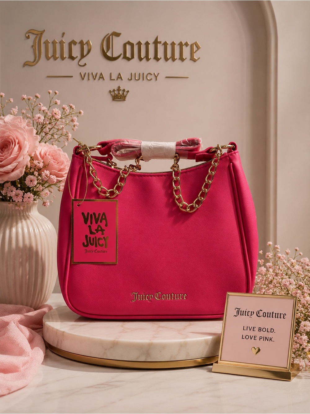 Juicy Couture Hot Pink Chain-Handle Shoulder Bag - NWT